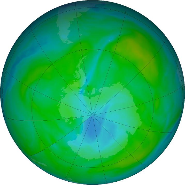 Antarctic ozone map for 21 December 2018